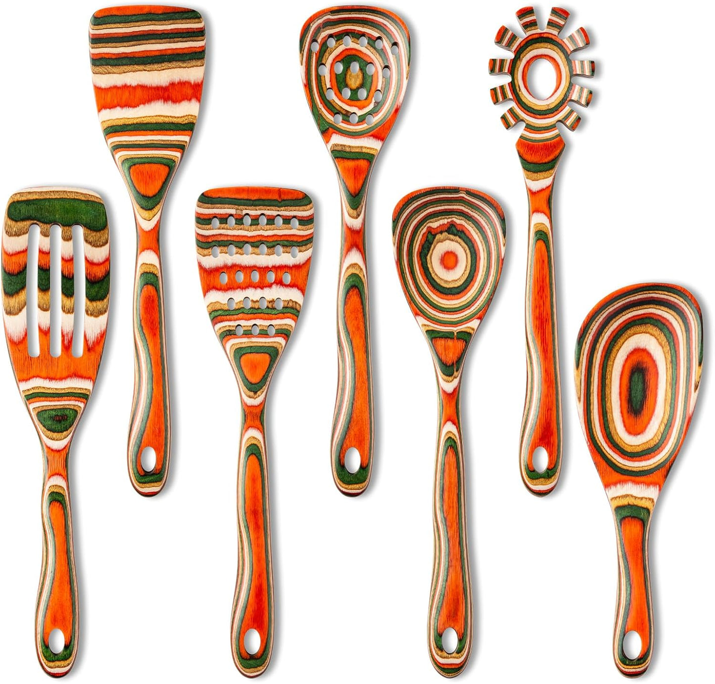 Pakkawood 7-Piece Wooden Cooking Utensils Set for Kitchen