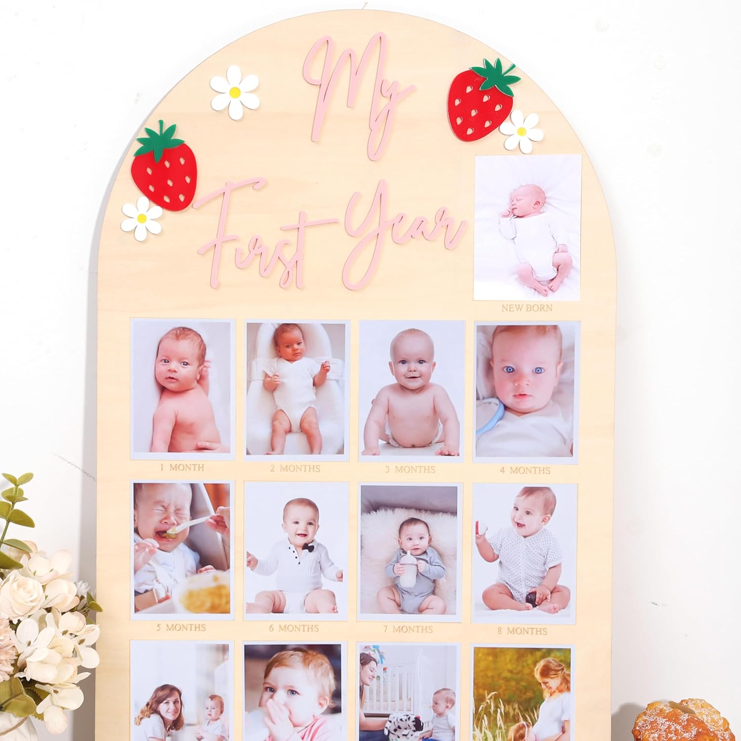 Strawberry My First Year Photo Board for Baby Milestones