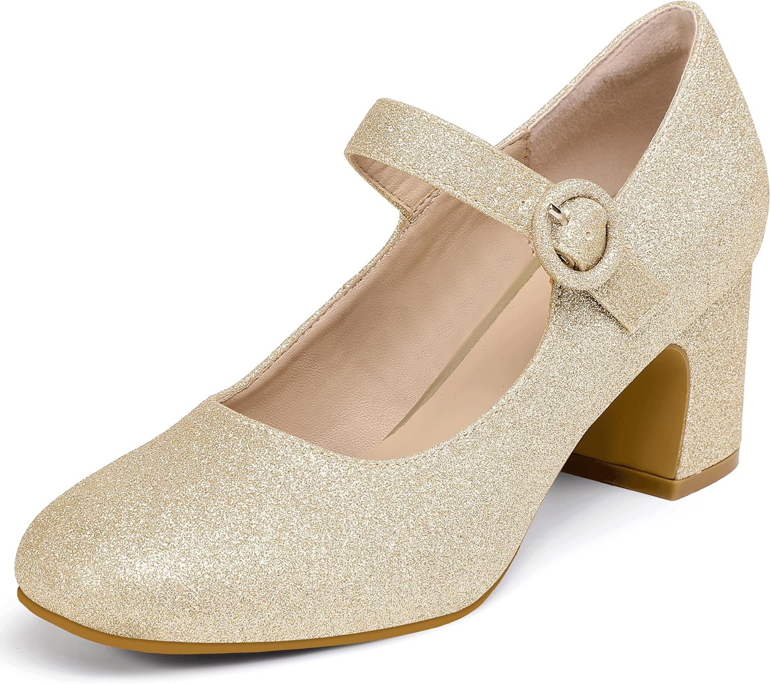 IDIFU Mary Jane Pumps Closed Toe Chunky Block Dress Shoes