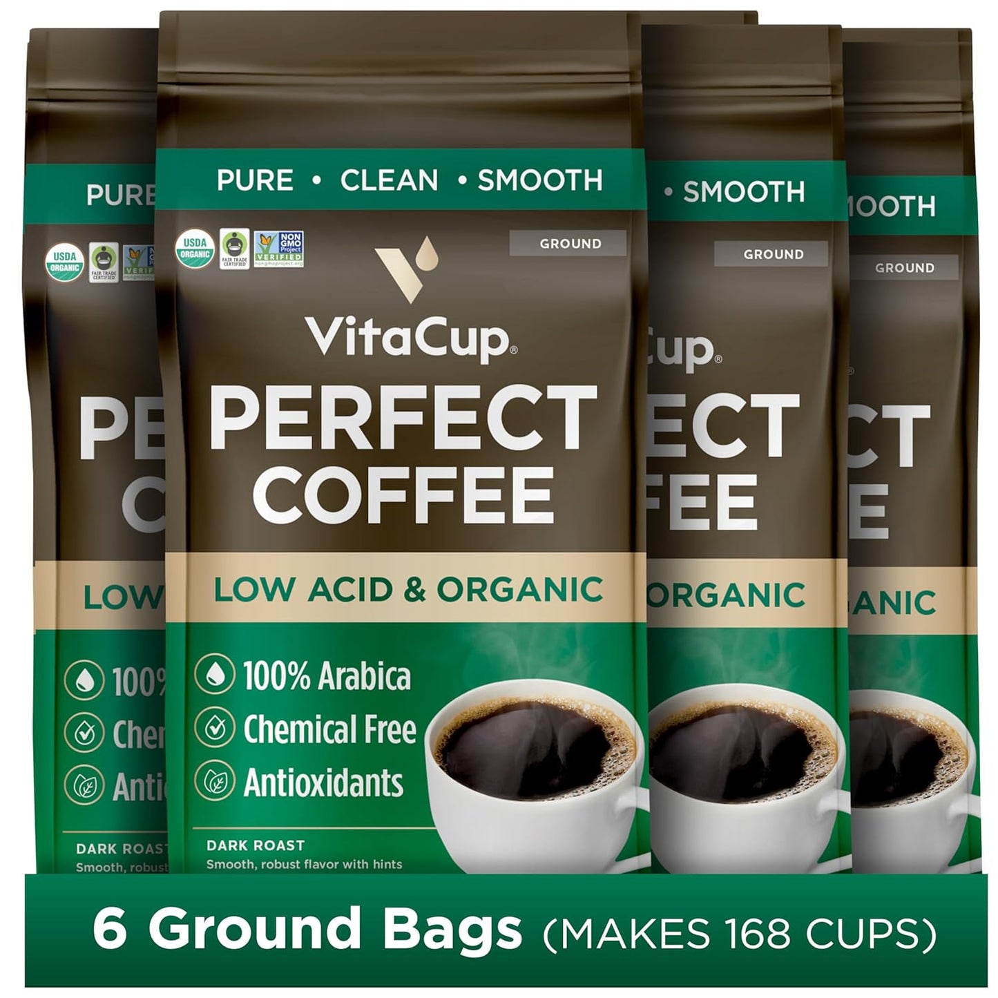 VitaCup Perfect Low Acid Coffee Ground for Smooth Dark Roast