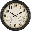 16 Inch Black Gold Vintage Outdoor Wall Clock with Thermometer