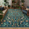 Insect Botanical Washable 8x10 Area Rug - Soft Non Slip Dark Green