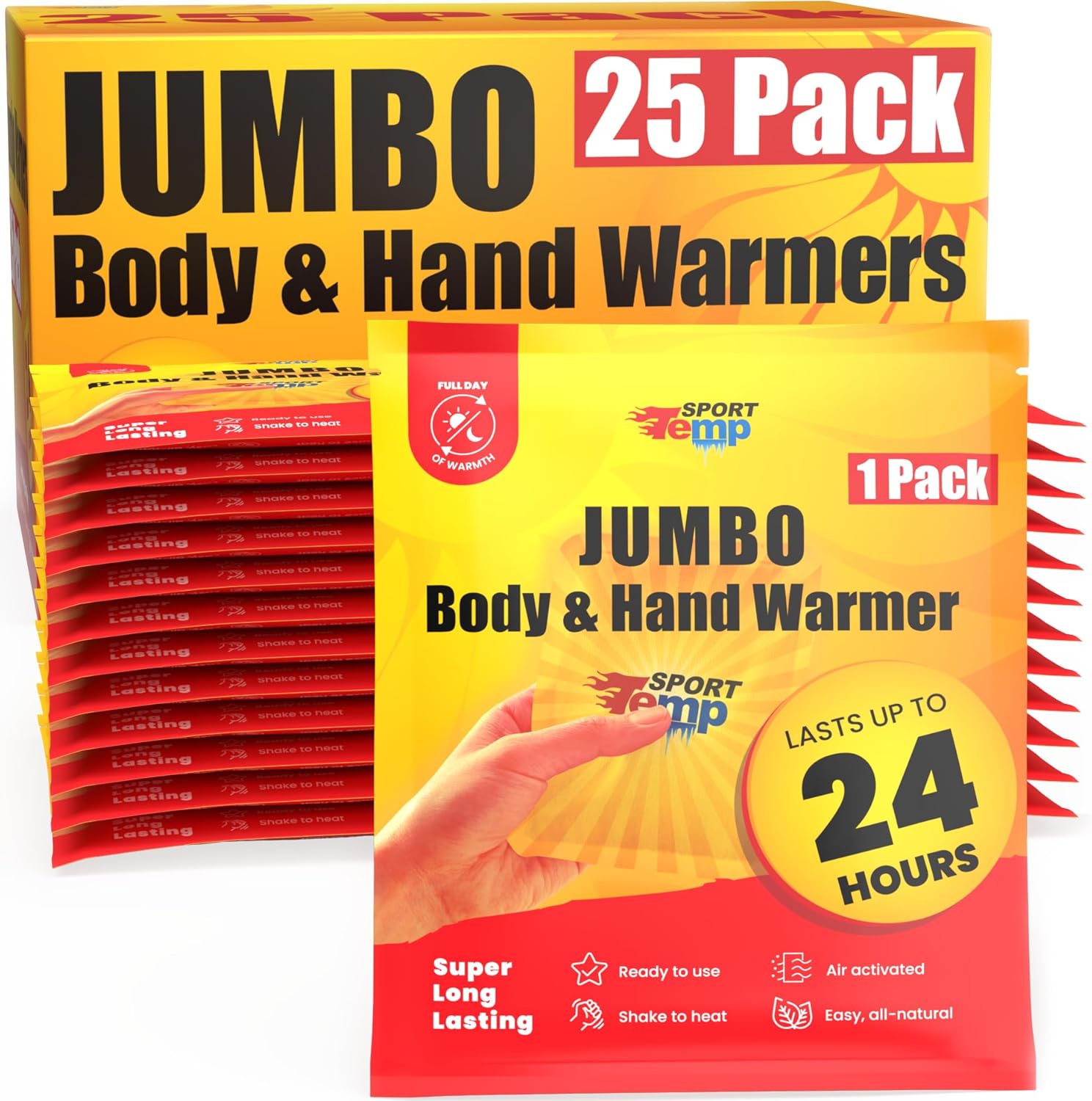 Jumbo Hand & Body Warmers - 25 Count for Ultimate Warmth