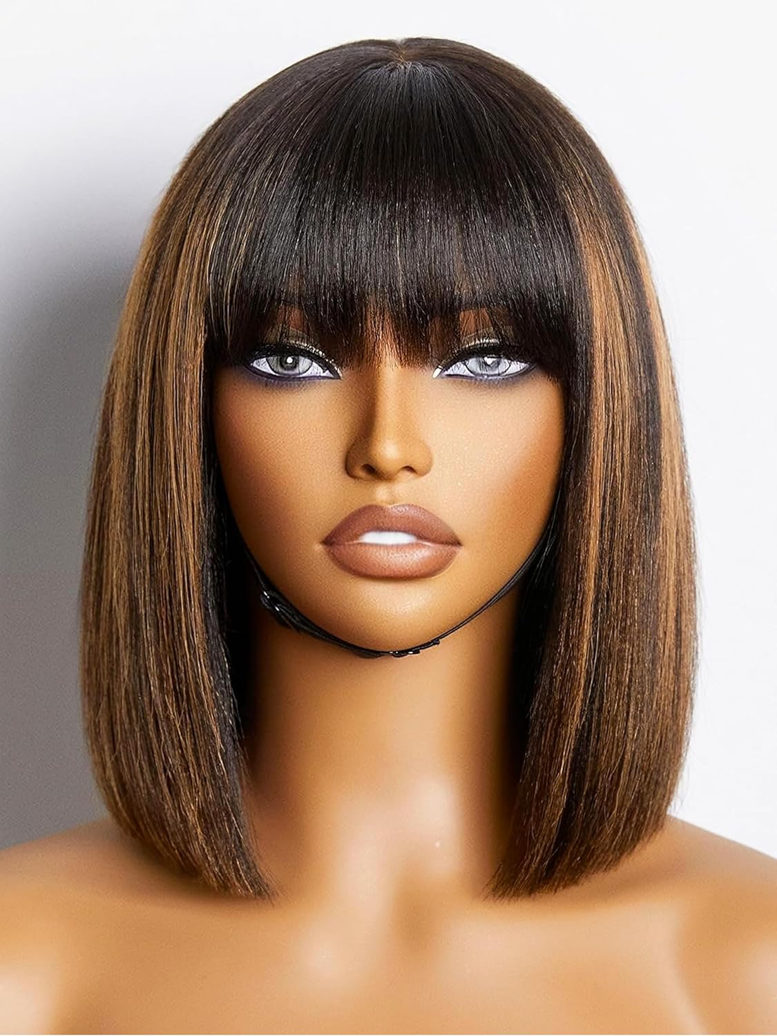 LUVME HAIR 10 Inch Yaki Straight Bob Wig with Bangs for Women