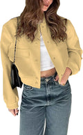 Womens Cropped Bomber Jacket Button Down Varsity Jacket - Chic Crop 1