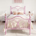 Twin Size Bed Frame for Kids with Butterfly Design in Pink