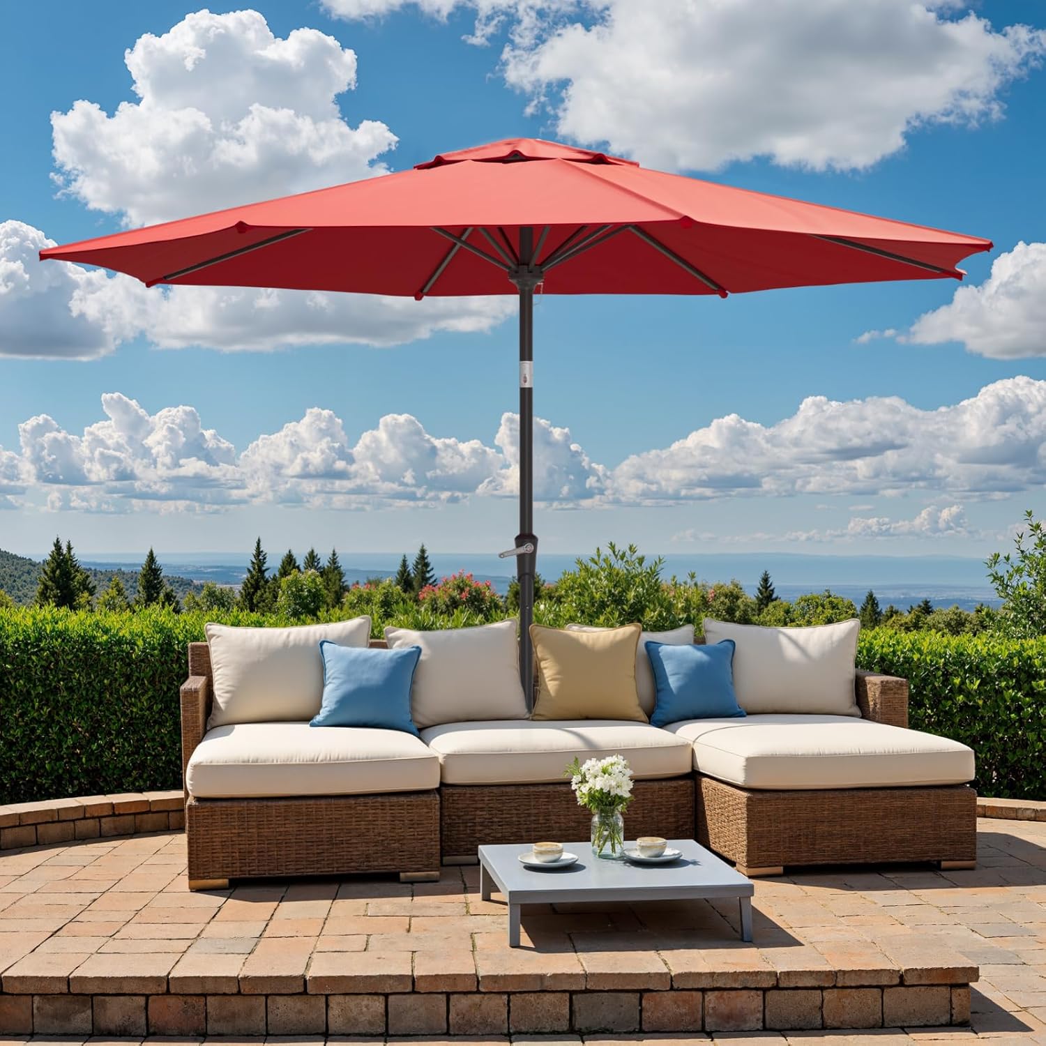 9FT Outdoor Patio Umbrella with Push Button Tilt and Crank