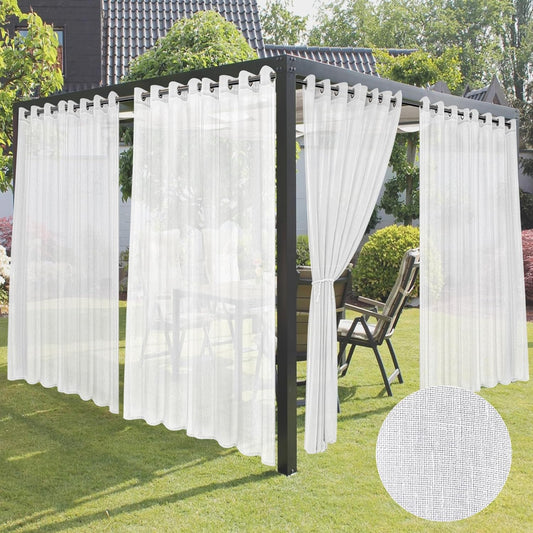 Outdoor Sheer Curtains for Patio Waterproof-Linen 110x84 Inch