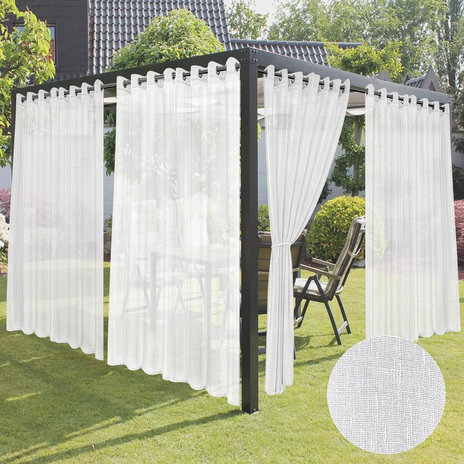 Outdoor Sheer Curtains for Patio Waterproof-Linen Privacy 110x108