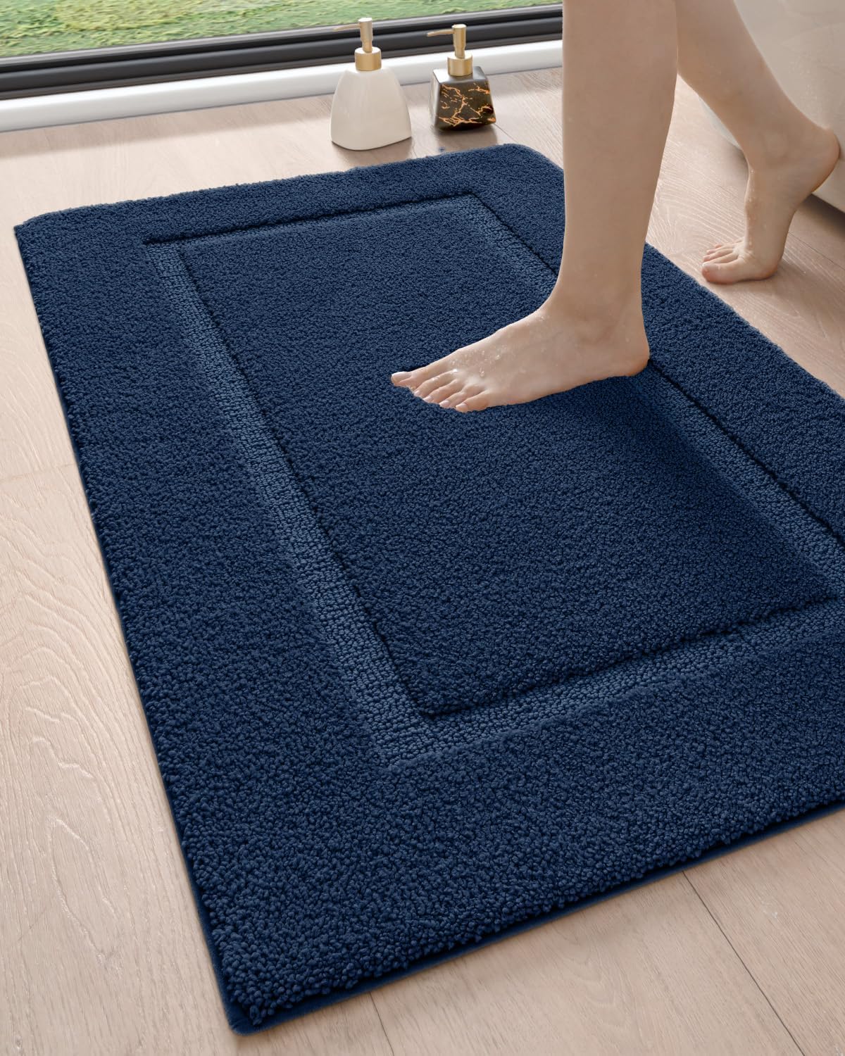 DEXI Bathroom Rugs 43x24 Non Slip Washable Bath Mat Navy