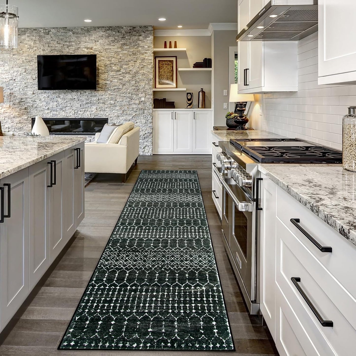 Lahome Moroccan Black Rug - Stylish Non-Slip Kitchen Runner