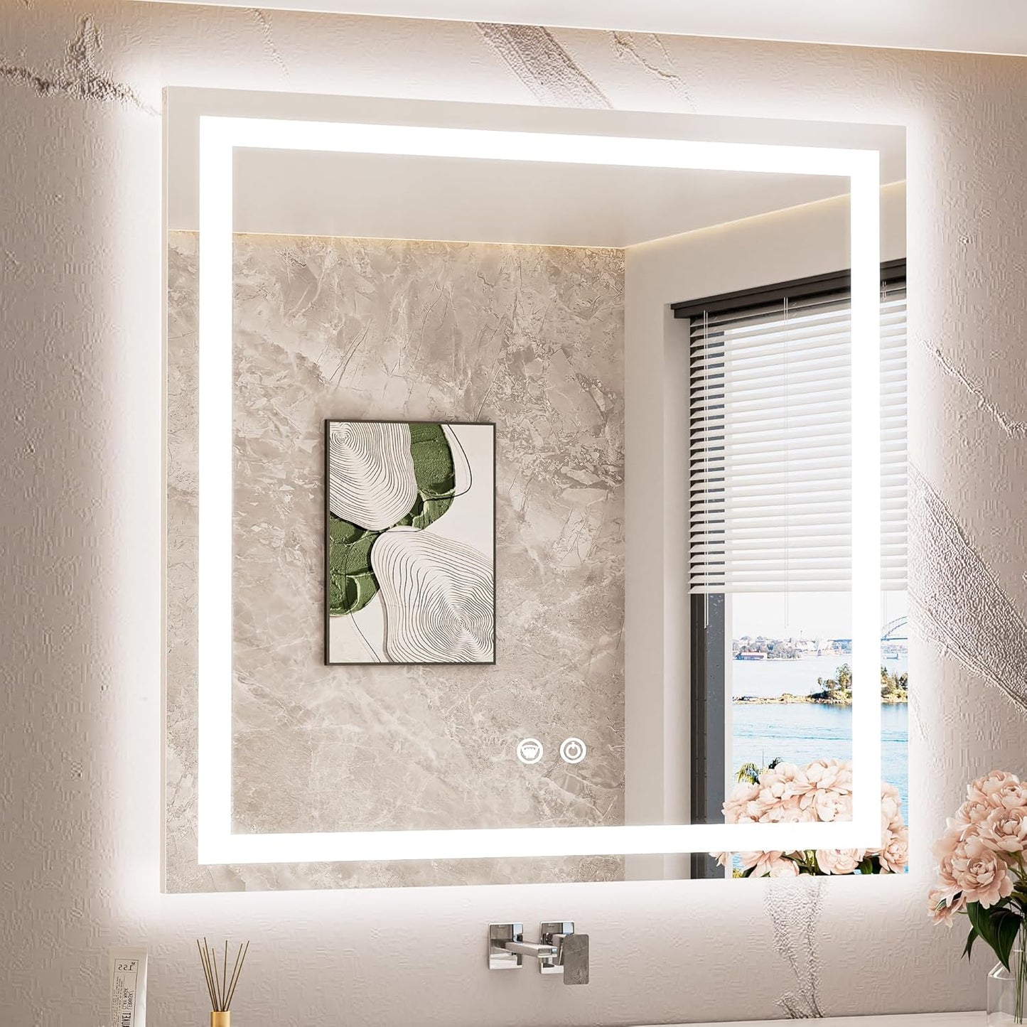 TETOTE 36 x 36 Inch LED Bathroom Mirror with Frontlit and Backlit
