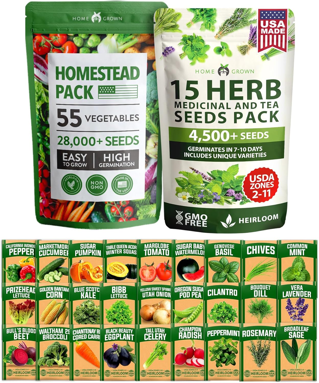 70 Variety Vegetable & Herb Seeds for Home Gardeners & Preppers