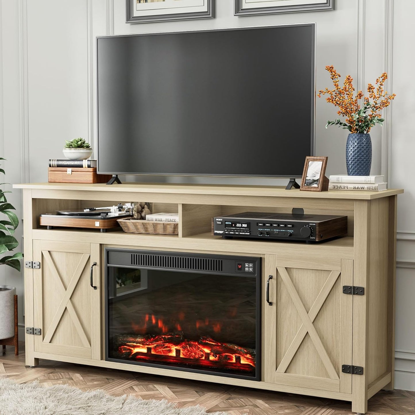 YESHOMY Fireplace TV Stand for 65 Inch TVs with Storage