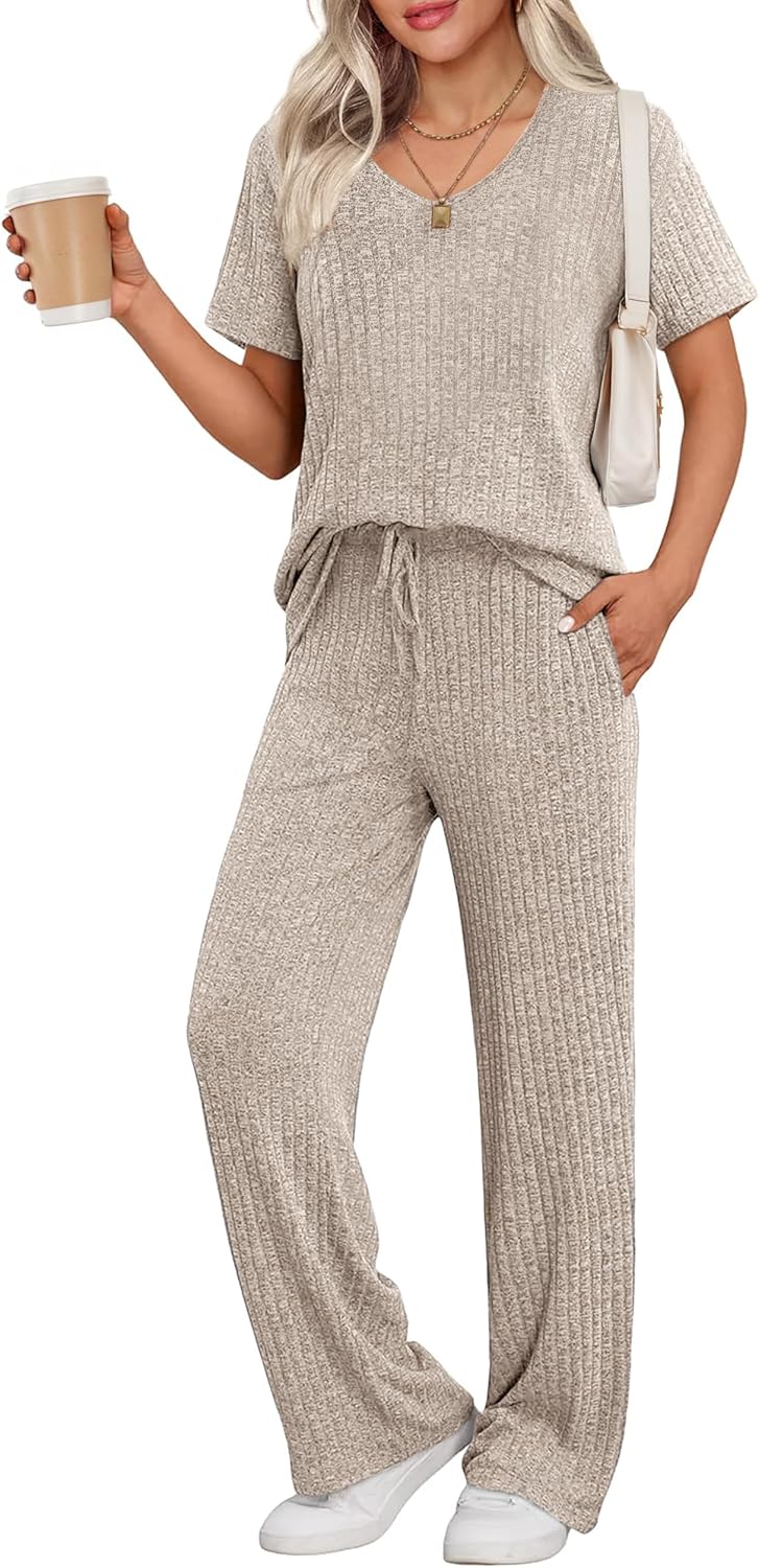 Ekouaer Womens Ribbed Knit Lounge Set for Cozy Comfort