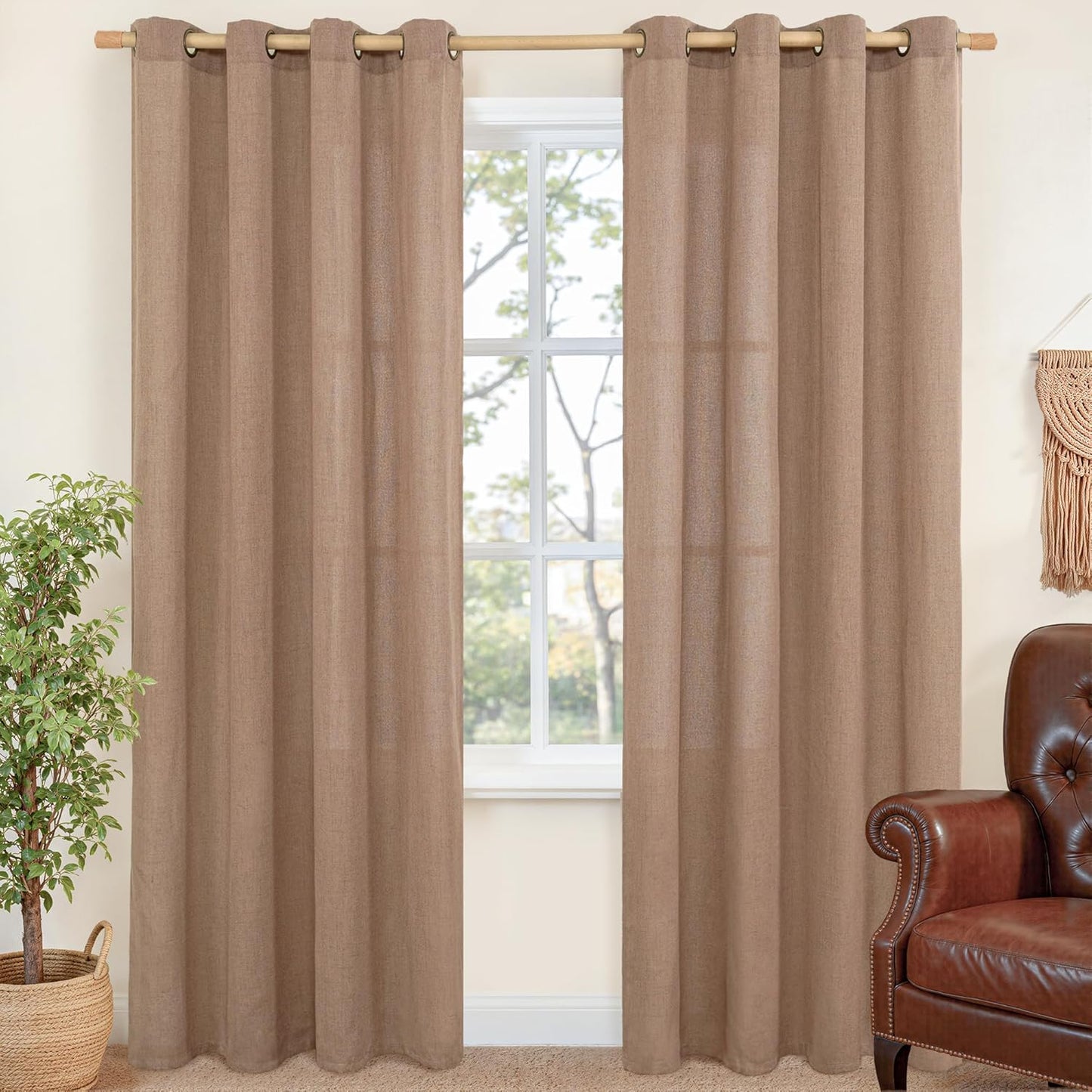 YoungsTex Linen Curtains 80 Inches Light Filtering Drapes