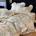 Muslin Cotton Duvet Cover Set King with Ruffles and Zip Closure