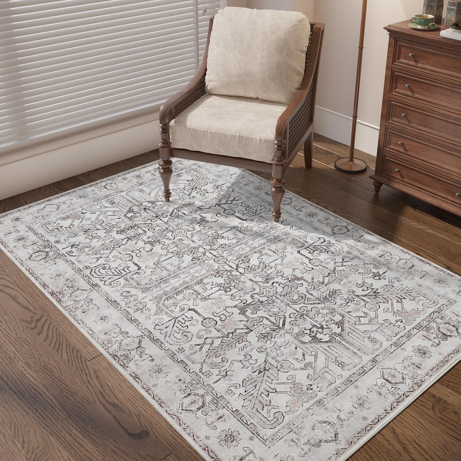 Vintage Area Rug 3x5 for Entryway - Machine Washable & Non-Slip