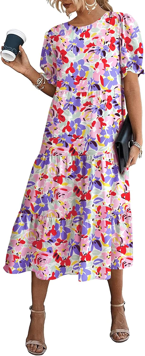 PRETTYGARDEN Summer Floral Midi Dress for Women - Boho Style