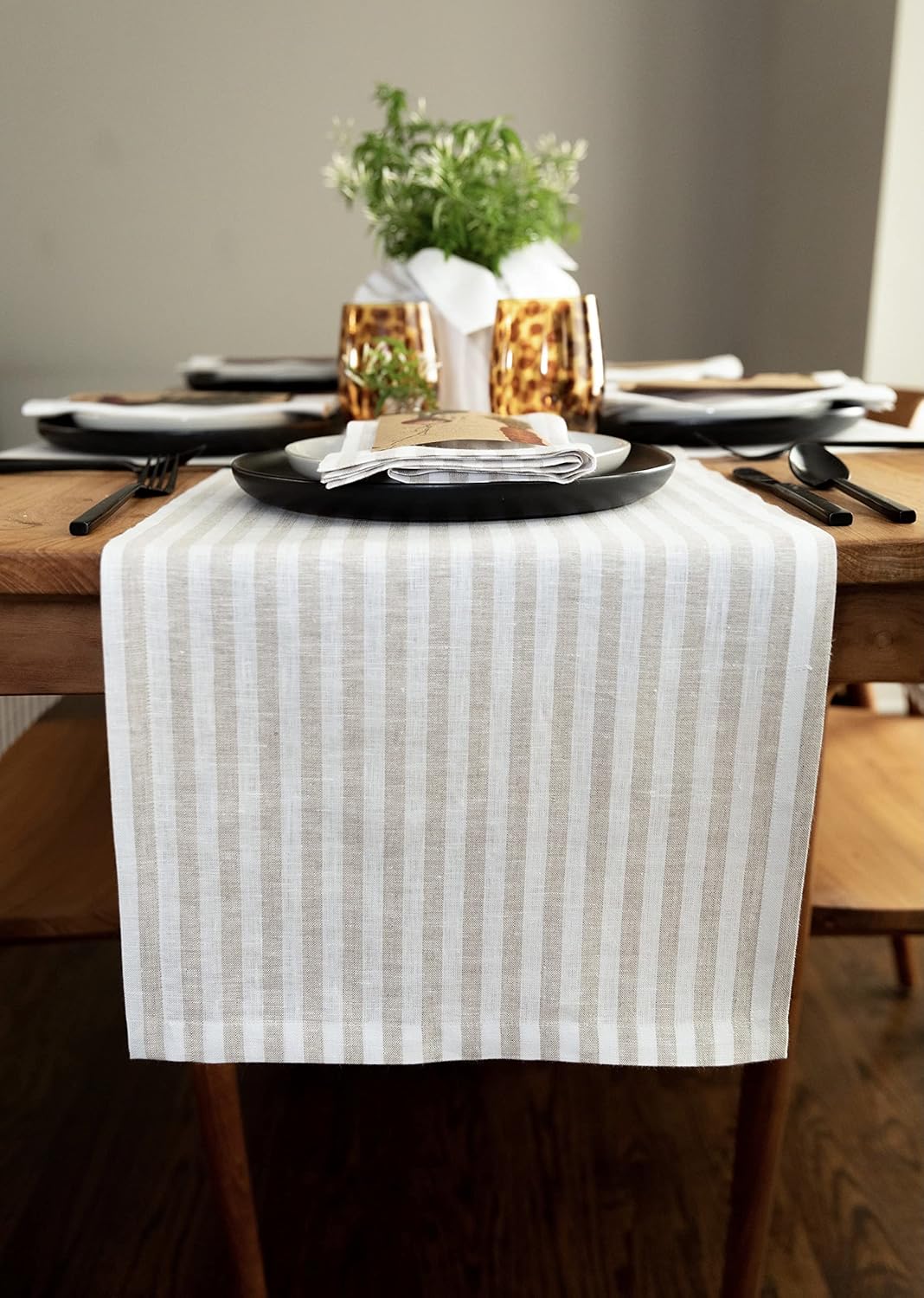 Amalfi Stripe Linen Table Runner 14 x 48 Inch for Holidays