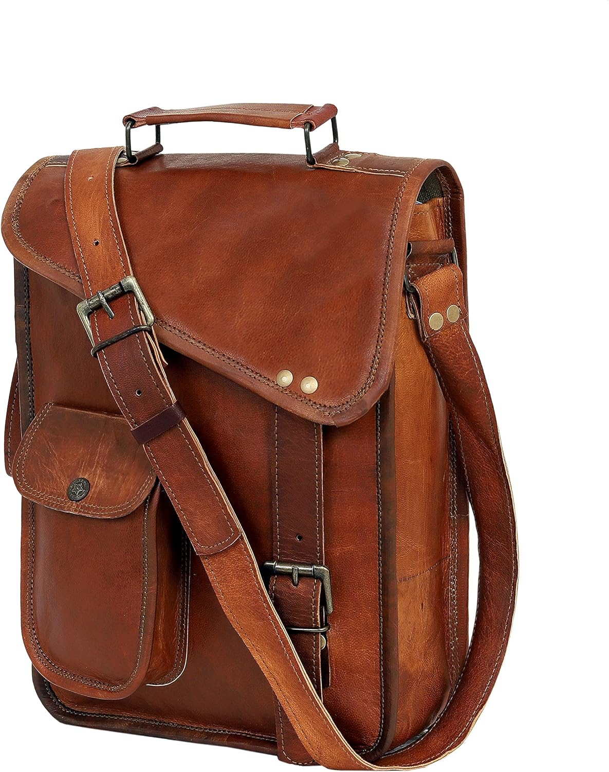 Leather Satchel Tablet Bag for Men - Distressed Messenger Case