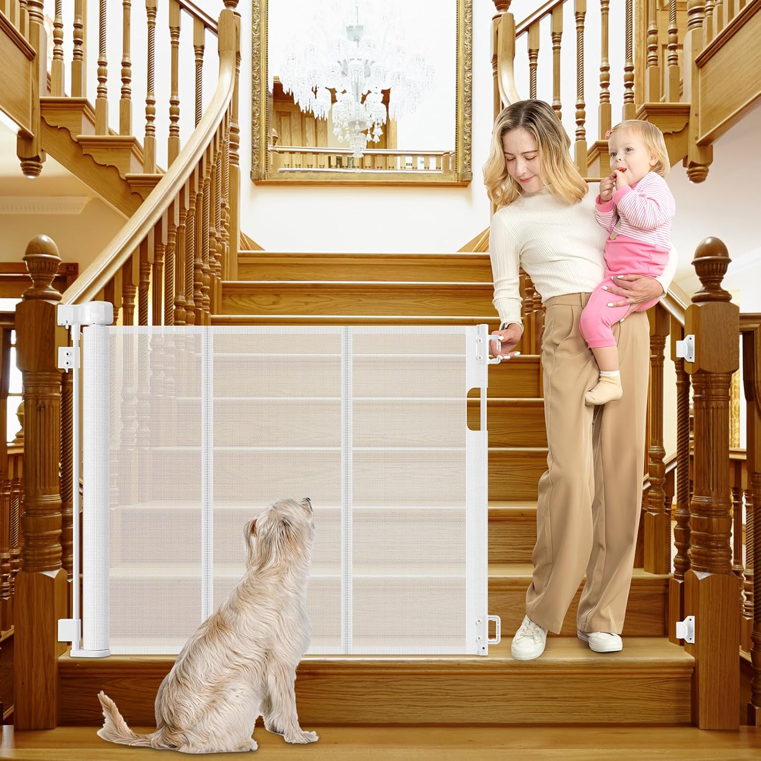 Reinforced Retractable Baby Gates for Stairs - 55 Inch Safety