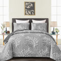Grey Quilt Set King Size - Reversible Botanical Quilt