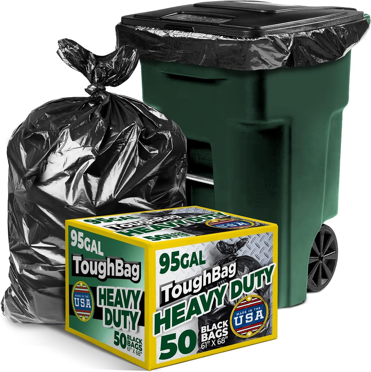 ToughBag 95-96 Gallon Trash Bags Heavy Duty for Large Waste
