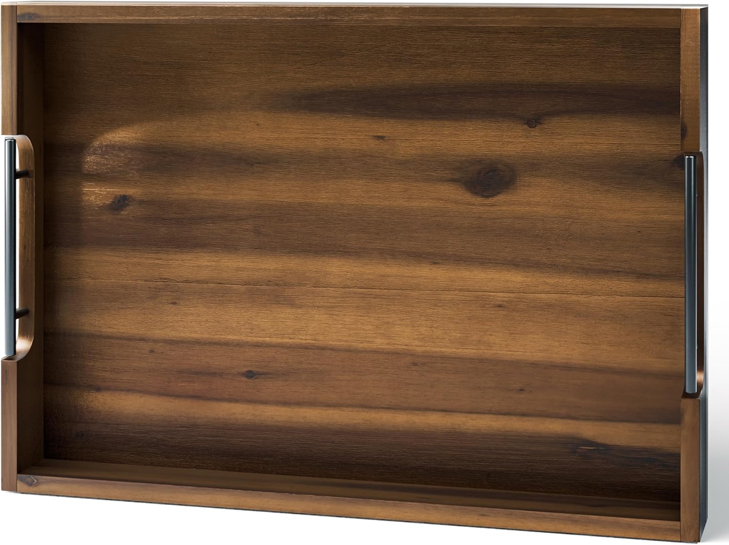 20 Inch Acacia Wood Ottoman Tray for Living Room Decor