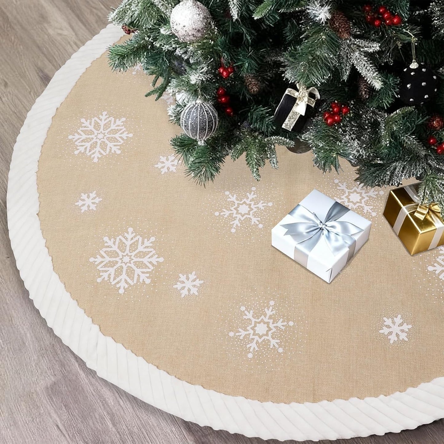 Extra Large 72in Christmas Tree Skirt with Snowflakes
