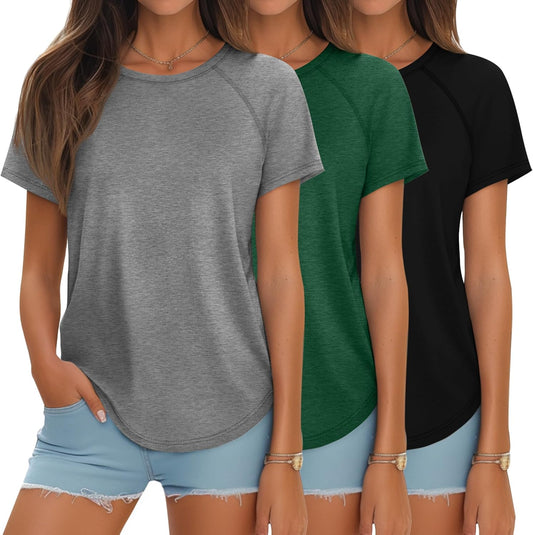 Ficerd 3 Pcs Women Short Sleeve Shirts for Summer Style