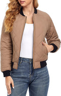 Women's Bomber Jacket Quilted Lightweight Zip Up - Casual Warm