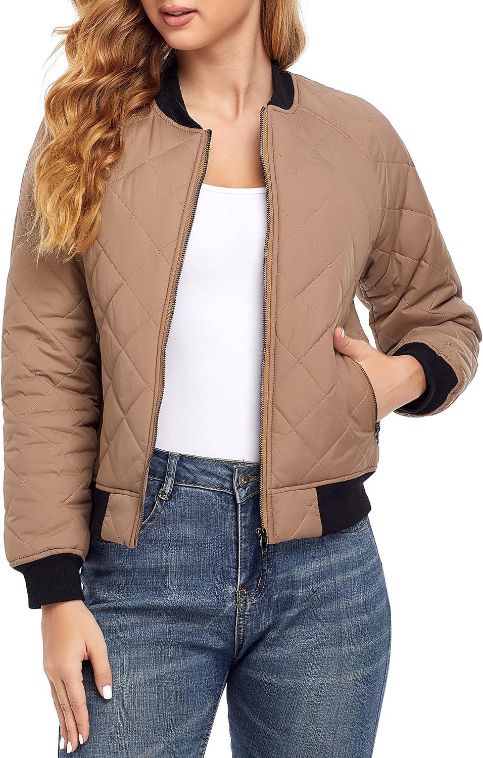 andy & natalie Women's Lightweight Bomber Jacket with Pockets