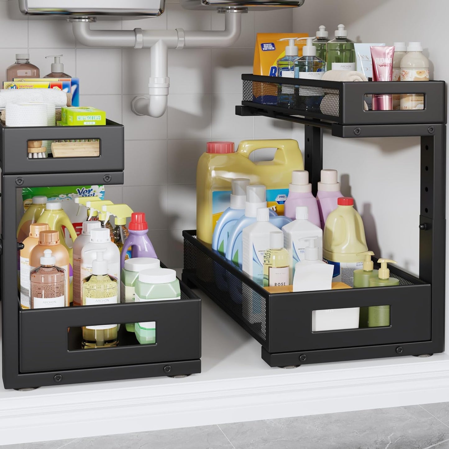 2 Pack 17IN Depth Under Sink Storage Organizer for Kitchen Use