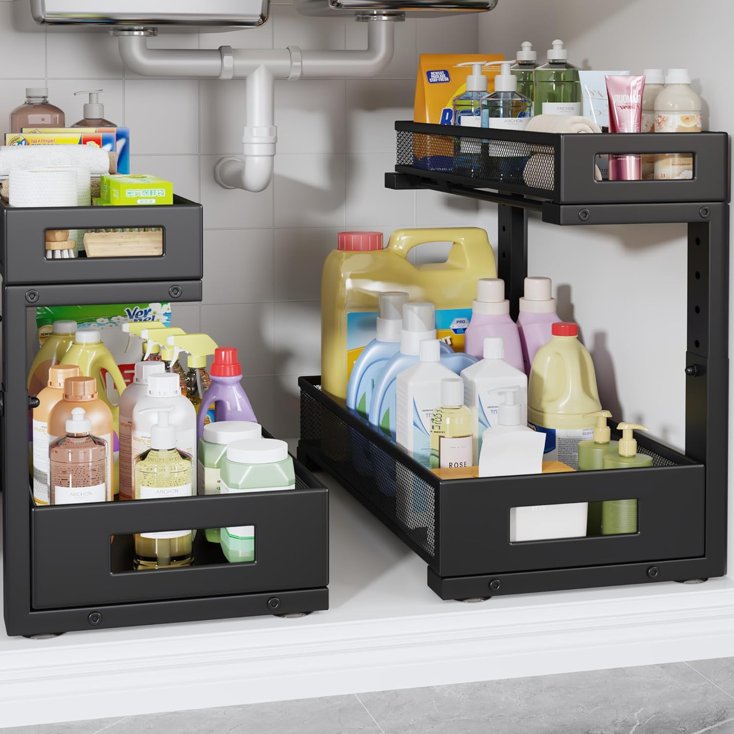 2 Pack 17IN Depth Under Sink Storage Organizer for Kitchen Use