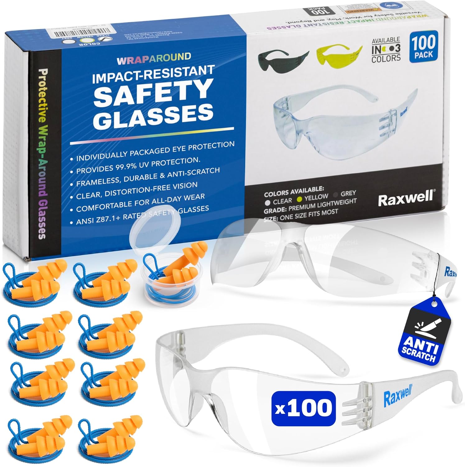 Raxwell Clear Safety Glasses for Impact-Resistant Eye Protection