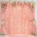 10ft x 10ft Baby Pink Chiffon Backdrop Curtain with Lights