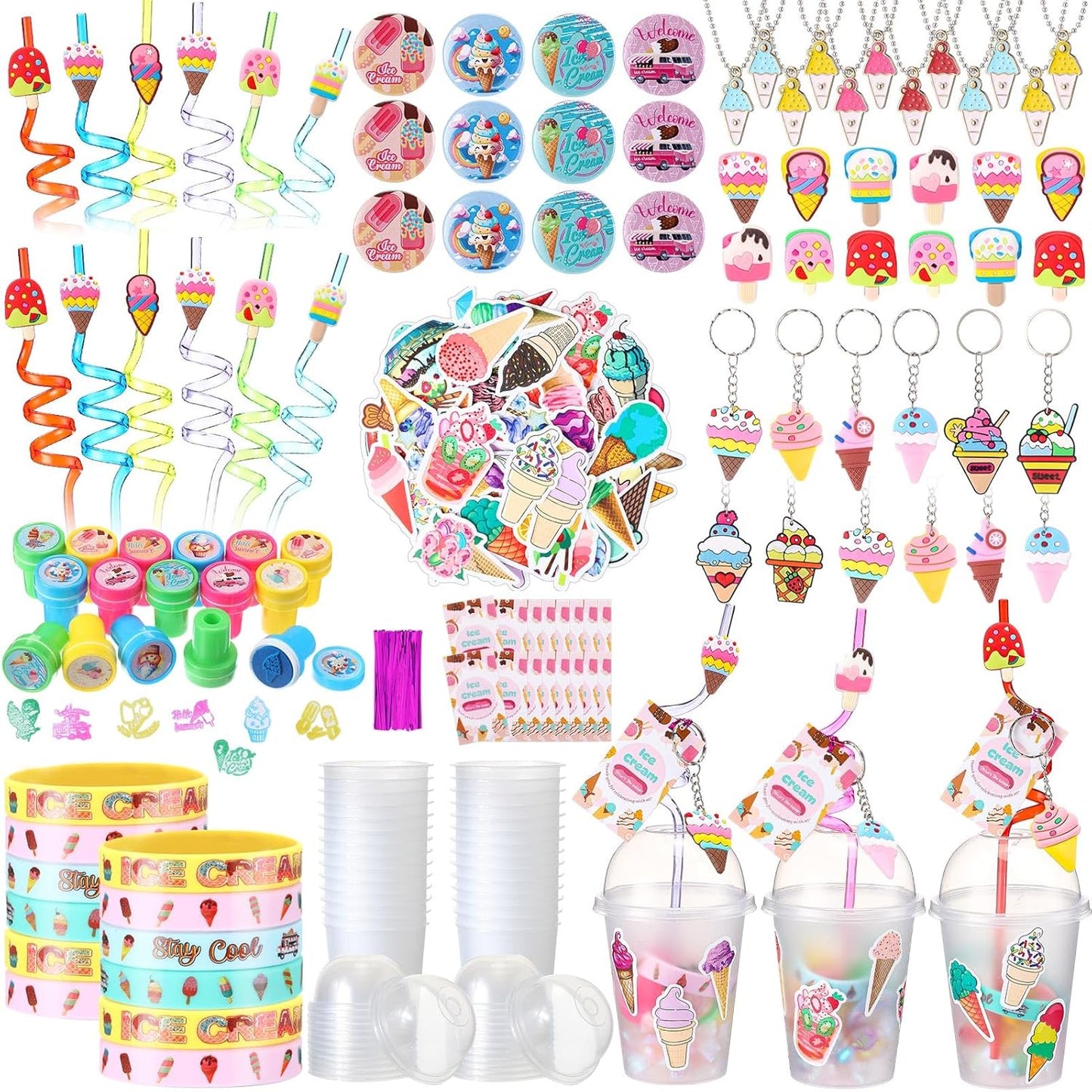 195 Pcs Ice Cream Birthday Party Favors for 16 Kids Fun