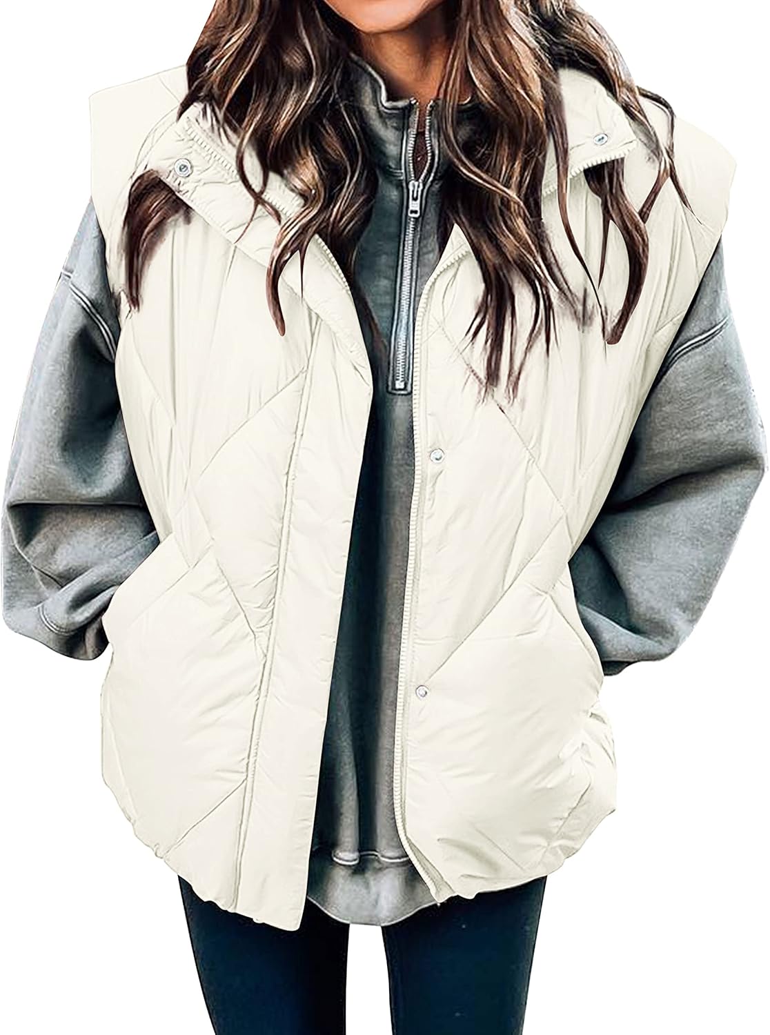 Stylish Women's Winter Puffer Vest with Stand Collar and Pockets