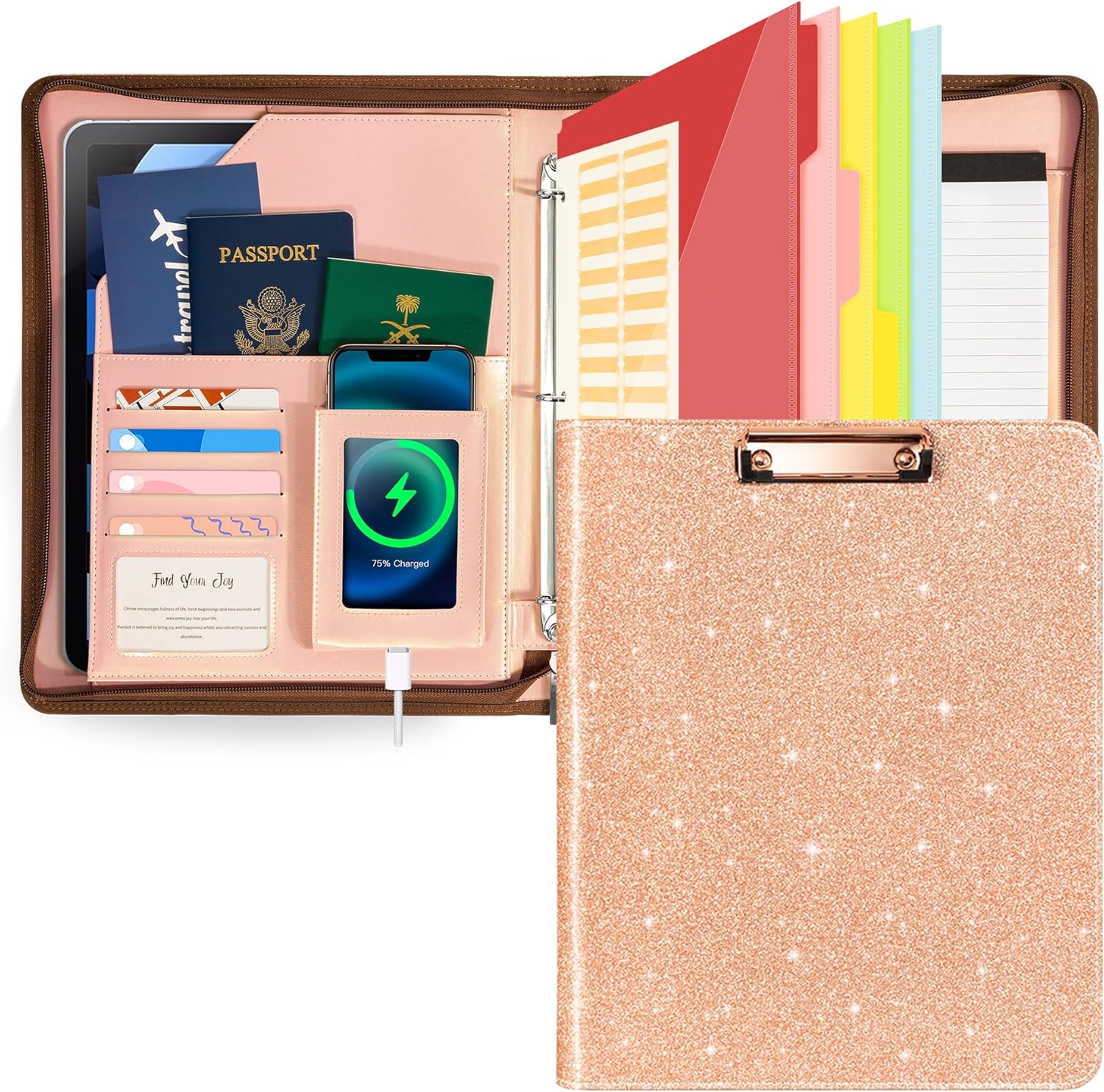 Leather Clipboard with Storage for Office, Nurses, Students