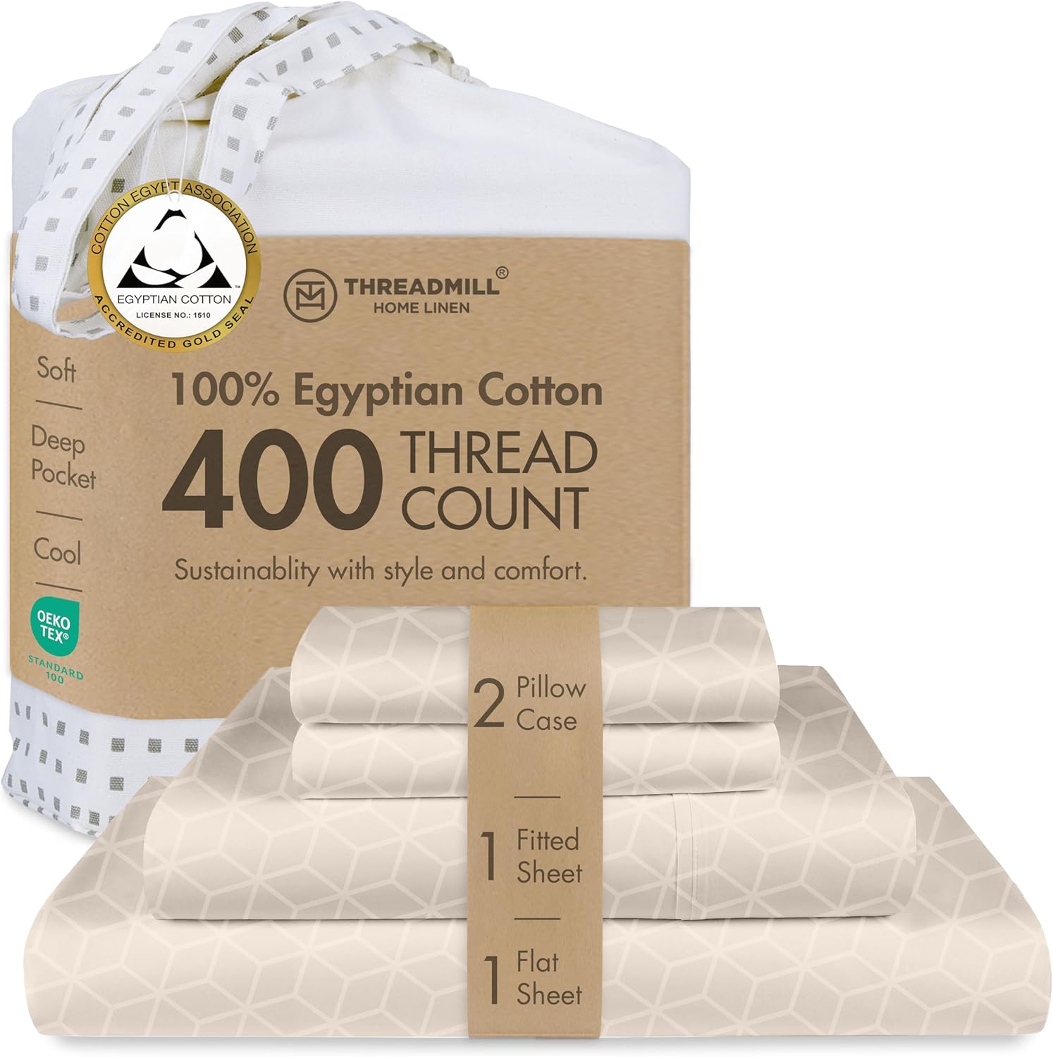 Threadmill Egyptian Cotton King Size Sheets Set for Comfort