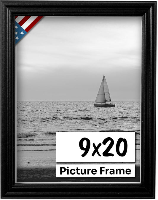 Black 9x20 Picture Frame - Handmade Solid Wood Wall Decor