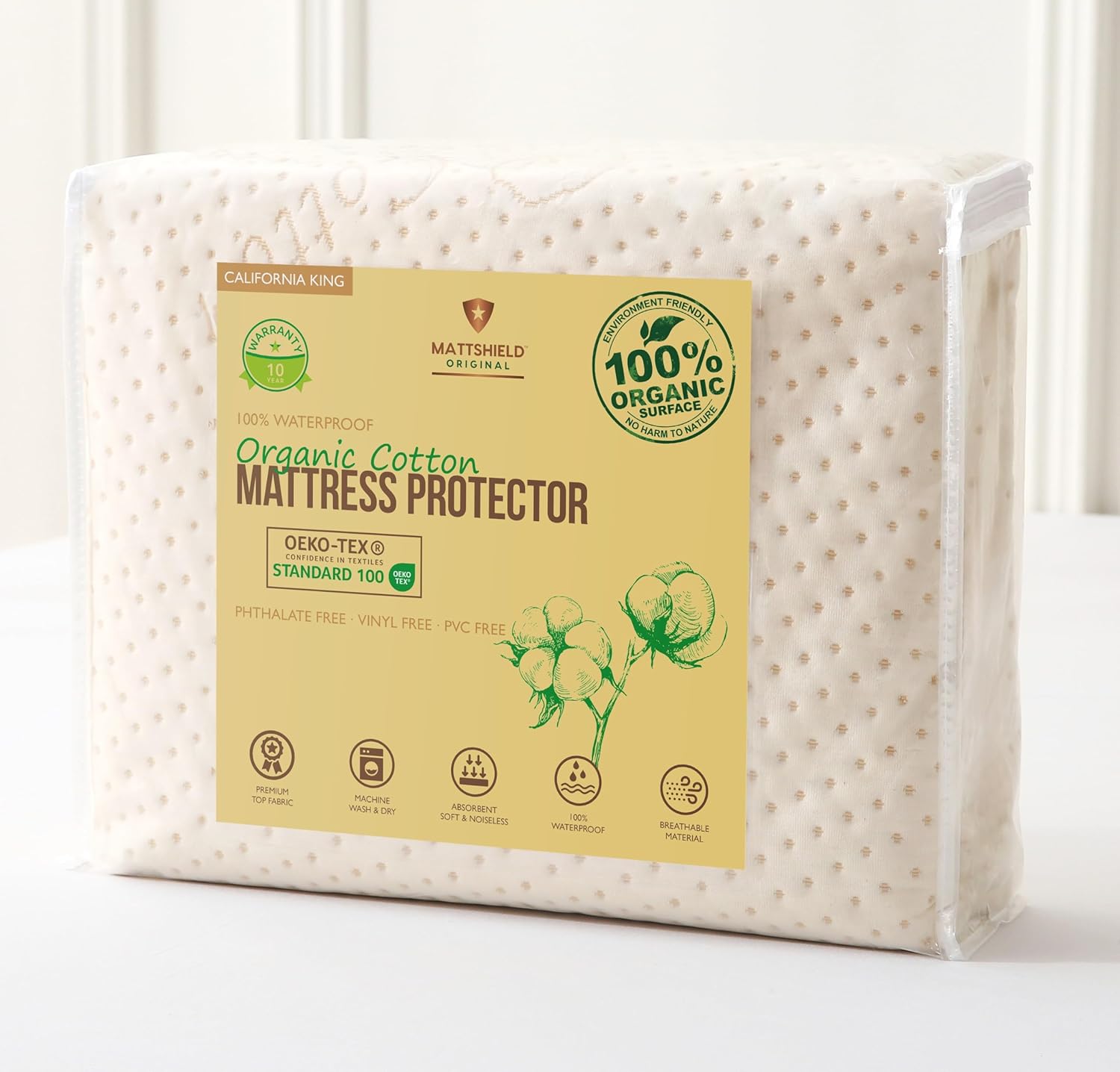 Luxury Waterproof Organic Mattress Protector for Calif King Beds