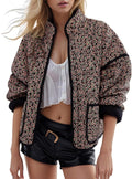 Cropped Puffer Quilted Jacket Vintage Floral Print