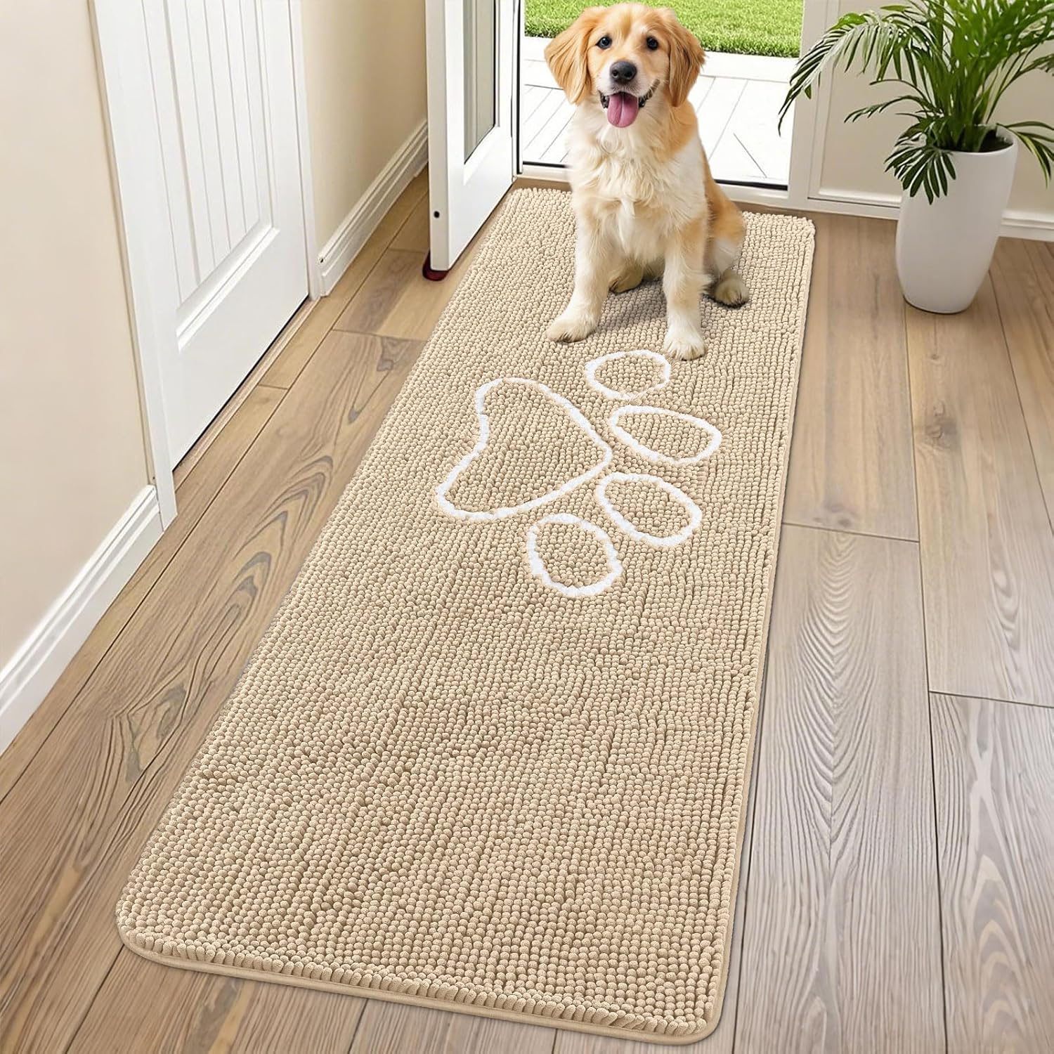 Smiry Dog Door Mat for Muddy Paws - Absorbent Chenille Rug