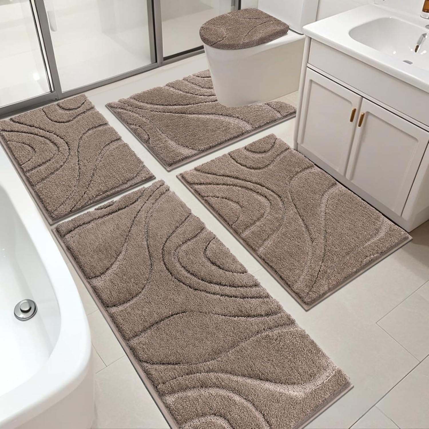 HEBE Bathroom Rugs Sets 5 Piece Soft Absorbent Microfiber Mat