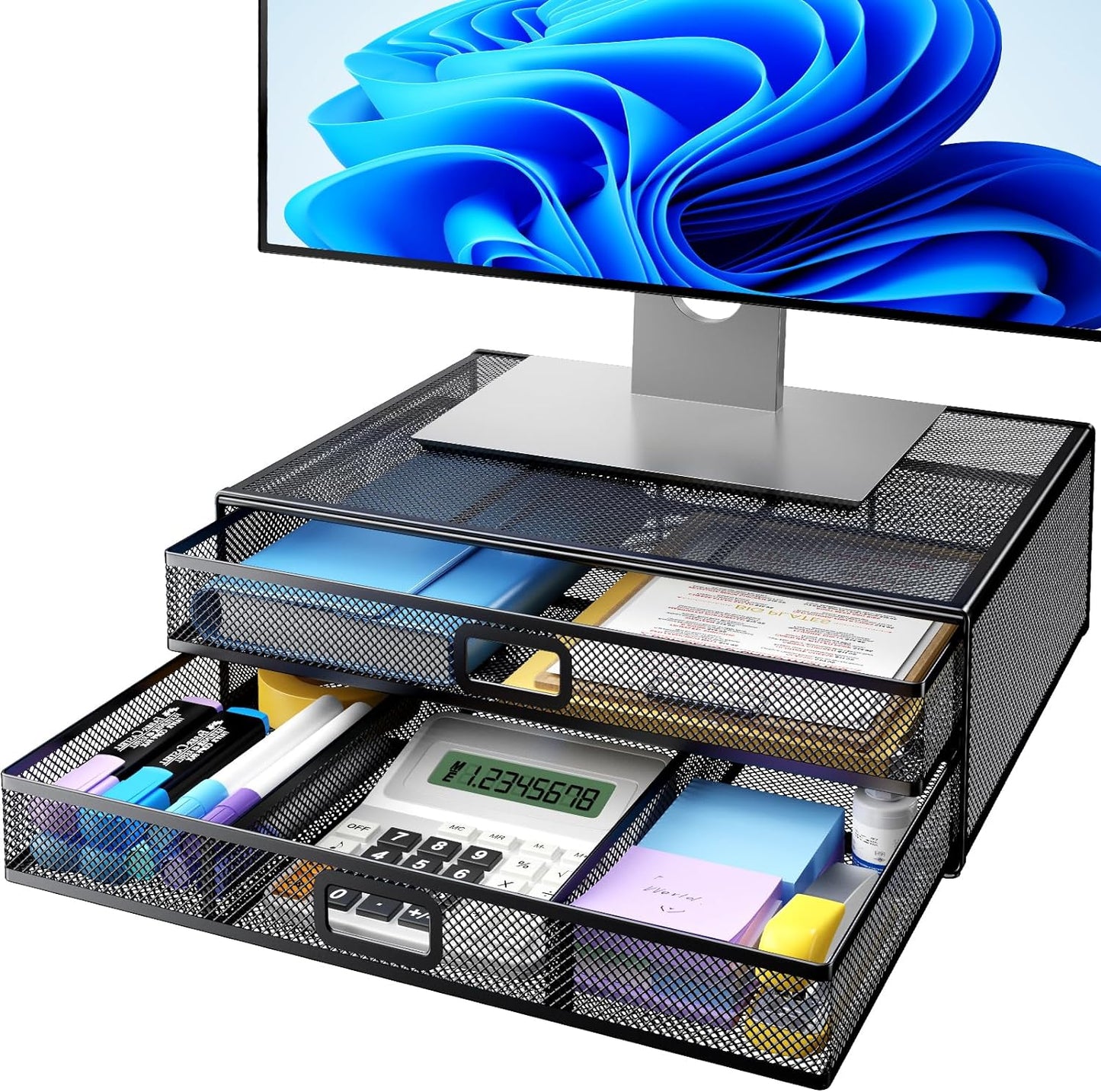 HUANUO Metal Monitor Stand with Drawer - Organize Your Workspace!