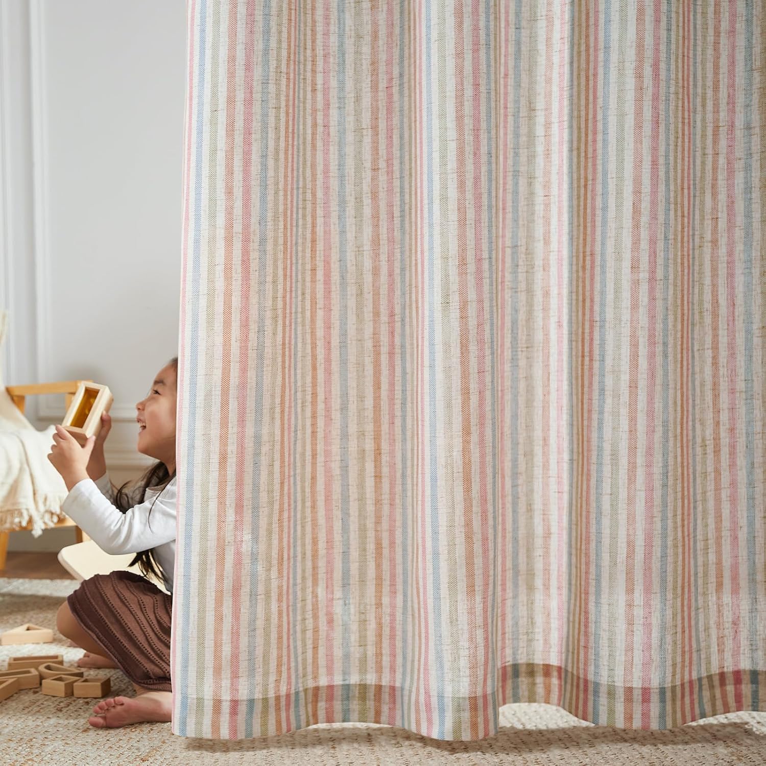 jinchan Linen Curtains for Living Room with Candy Stripes