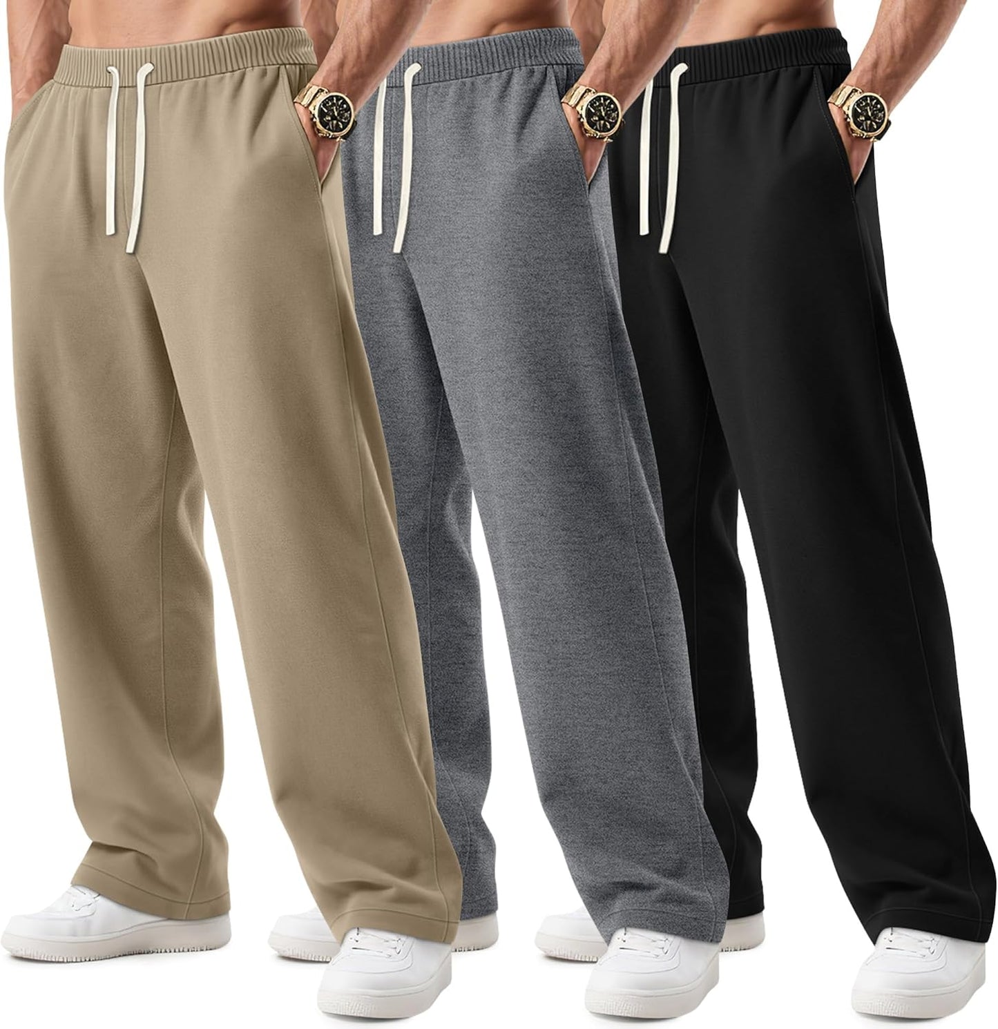 Big and Tall Men's Sweatpants 3 Pack with Pockets and Comfort