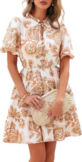 Summer Floral Short Dress V Neck Ruffle Mini - Lightweight